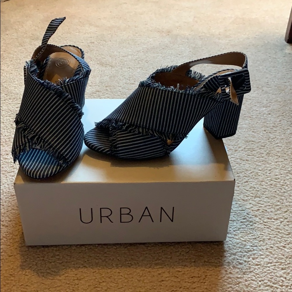 Denim striped chunky heel